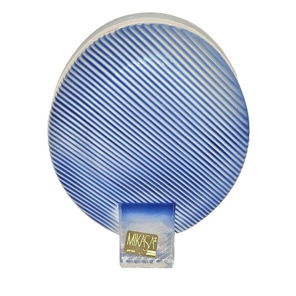 Mikasa Glass Oval Picture Frame Blue Wavy Stripes - Made in Japan - Vintage - Picture 4 of 11